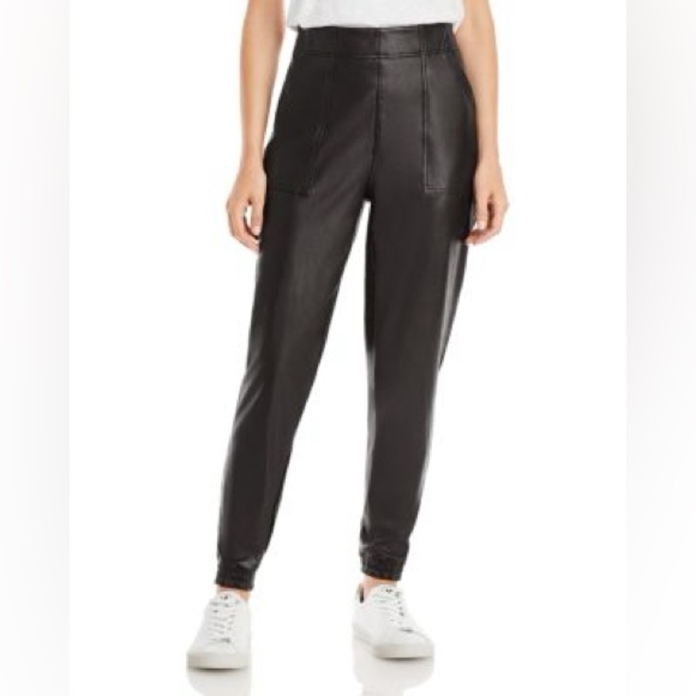Spanx Black Faux Leather Like Joggers High Rise Pull On Women Size XL Shapewear